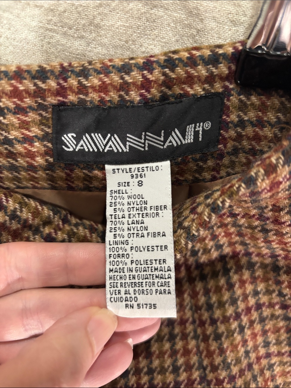 Vintage Savannah Wool Blend Houndstooth Pencil Skirt 90s Heritage Equestrian EUC - Picture 2 of 5